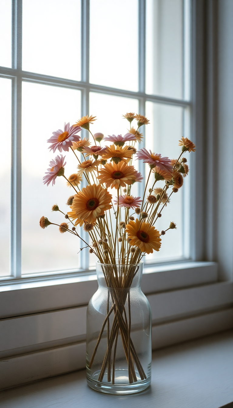 Dried Flowers Glass Vase Window Light Aesthetic Super Wallpaper