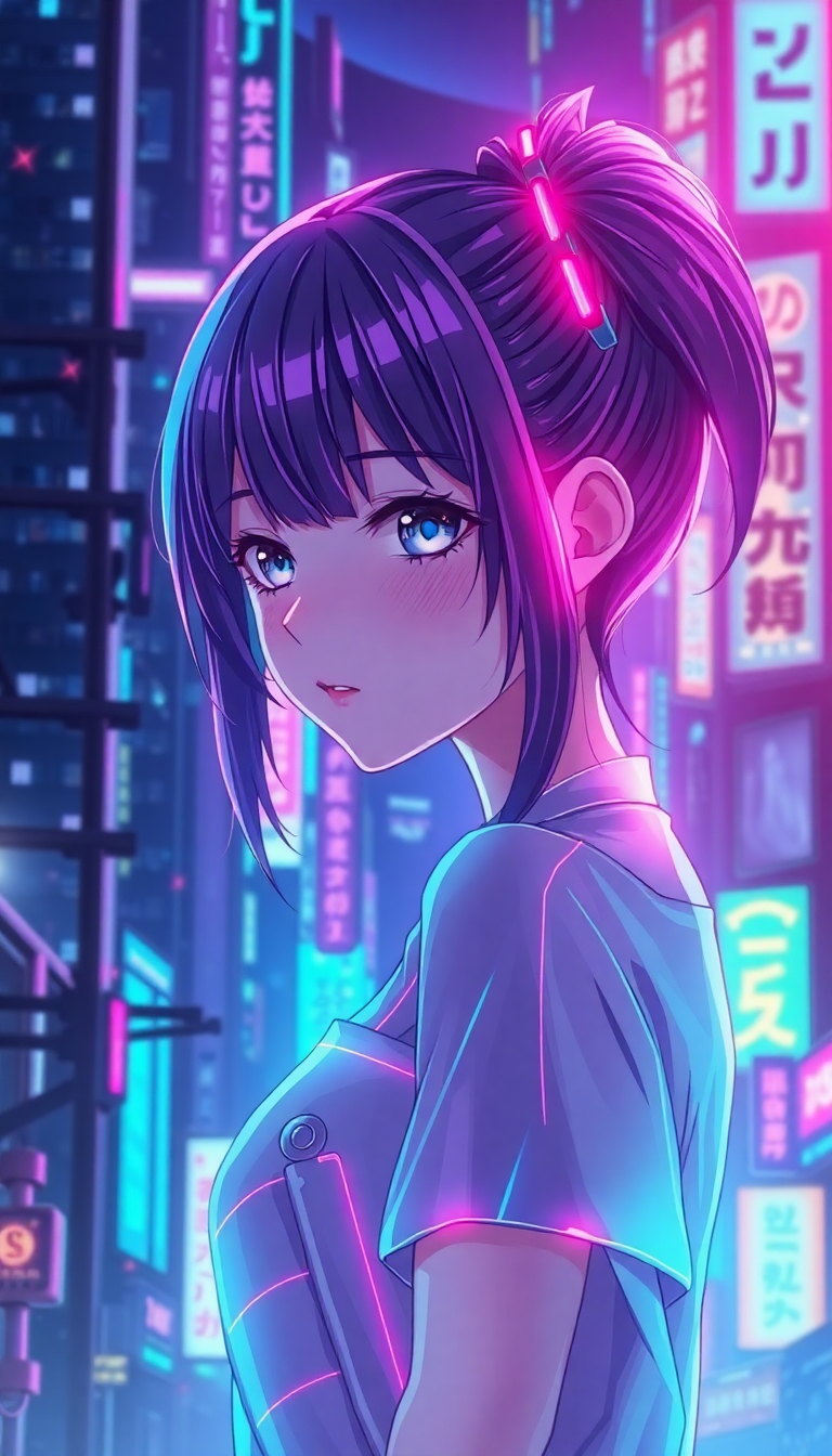 Ethereal Cyberpunk Anime Girl Neon City Wallpaper