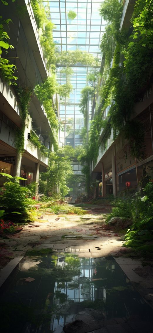 Photorealistic Celestial Shopping Mall Nature Wallpaper