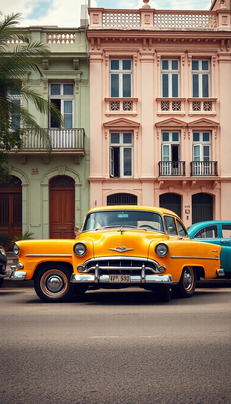 Old Havana Classic Cars Pastel Buildings Photorealistic HQ Wallpaper