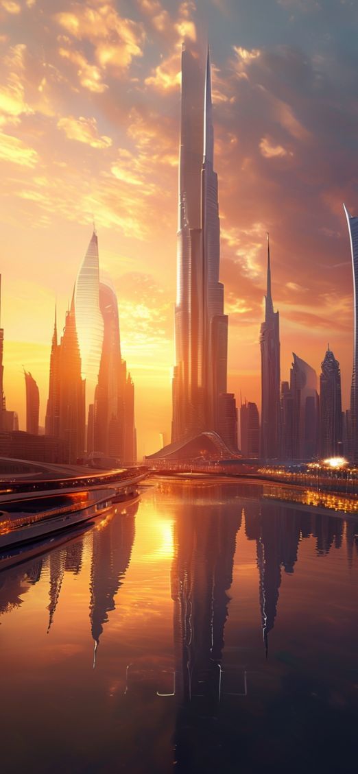 Brilliant Dubai Futuristic Sunset Photorealistic Wallpaper