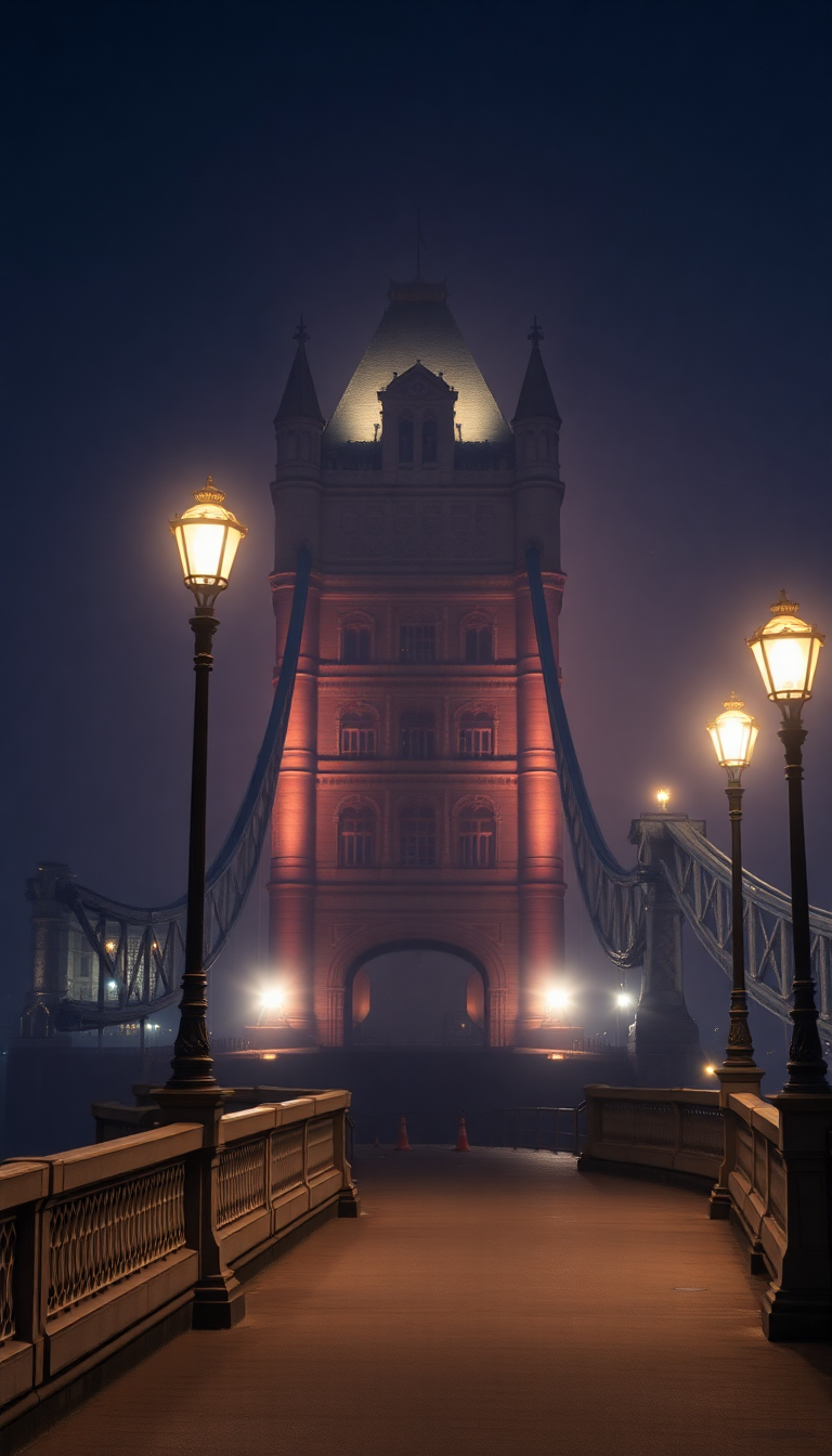 Solar Bridge Vintage Lampposts Night Wallpaper