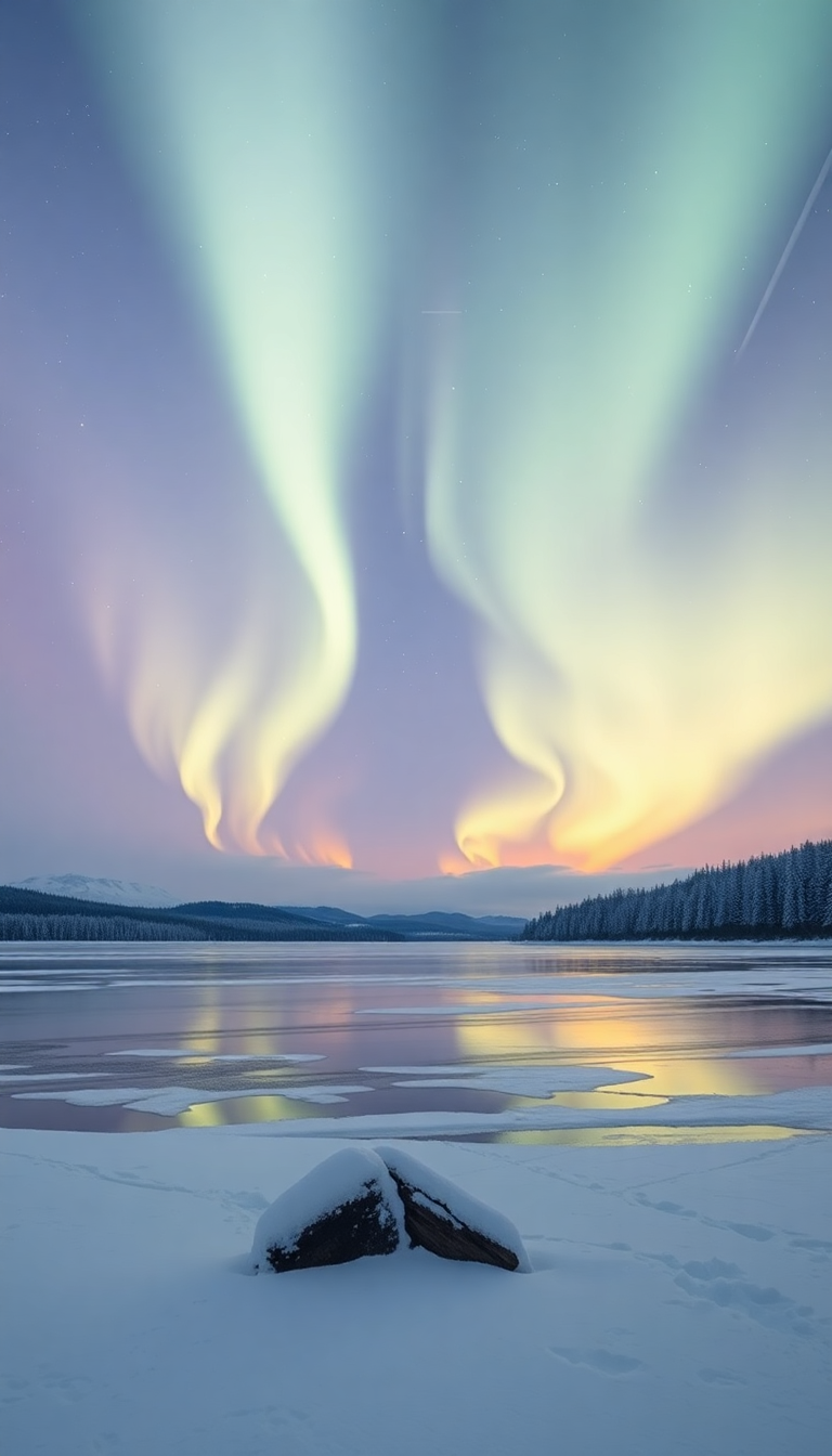Nordic Northern Lights Over Frozen Photorealistic Wallpaper