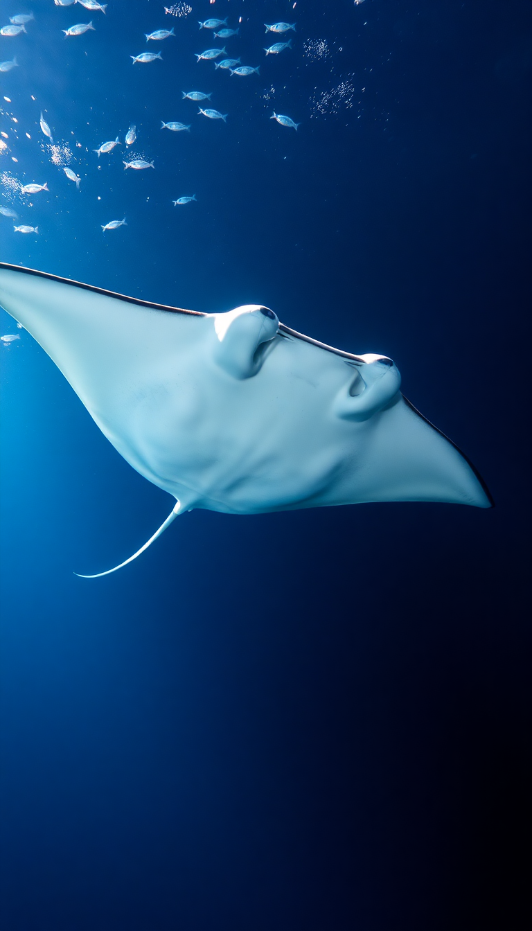 Charming Manta Gliding Underwater Photorealistic Wallpaper