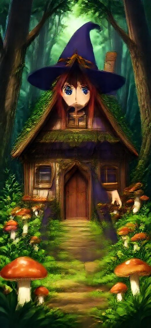 Witch Cottage Forest Mushrooms Magical Herbs Anime Enhanced Wallpaper