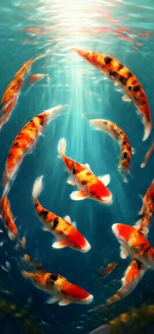 Koi Fish Swimming Sunbeams Anime Remaster Wallpaper
