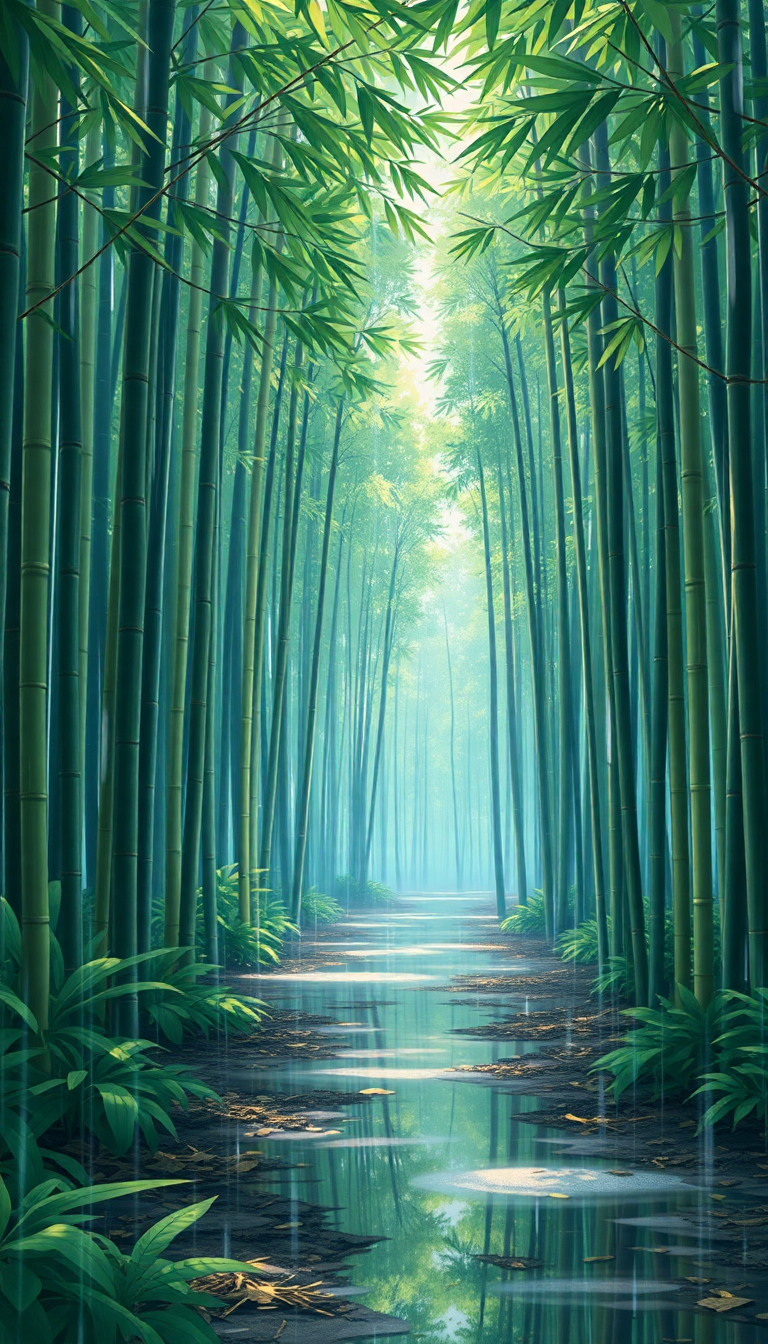 Majestic Forest Rain Anime Peaceful Serene Wallpaper