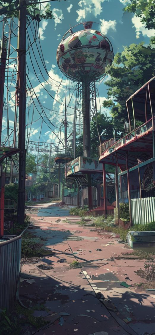 Anime Enchanting Abandoned Amusement Park Wallpaper