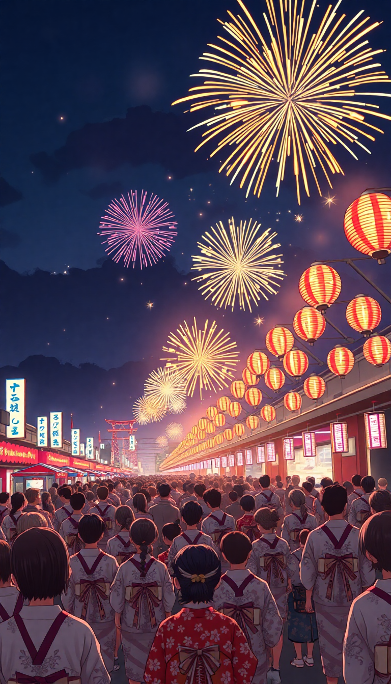 Anime Dynamic Summer Festival Fireworks Wallpaper