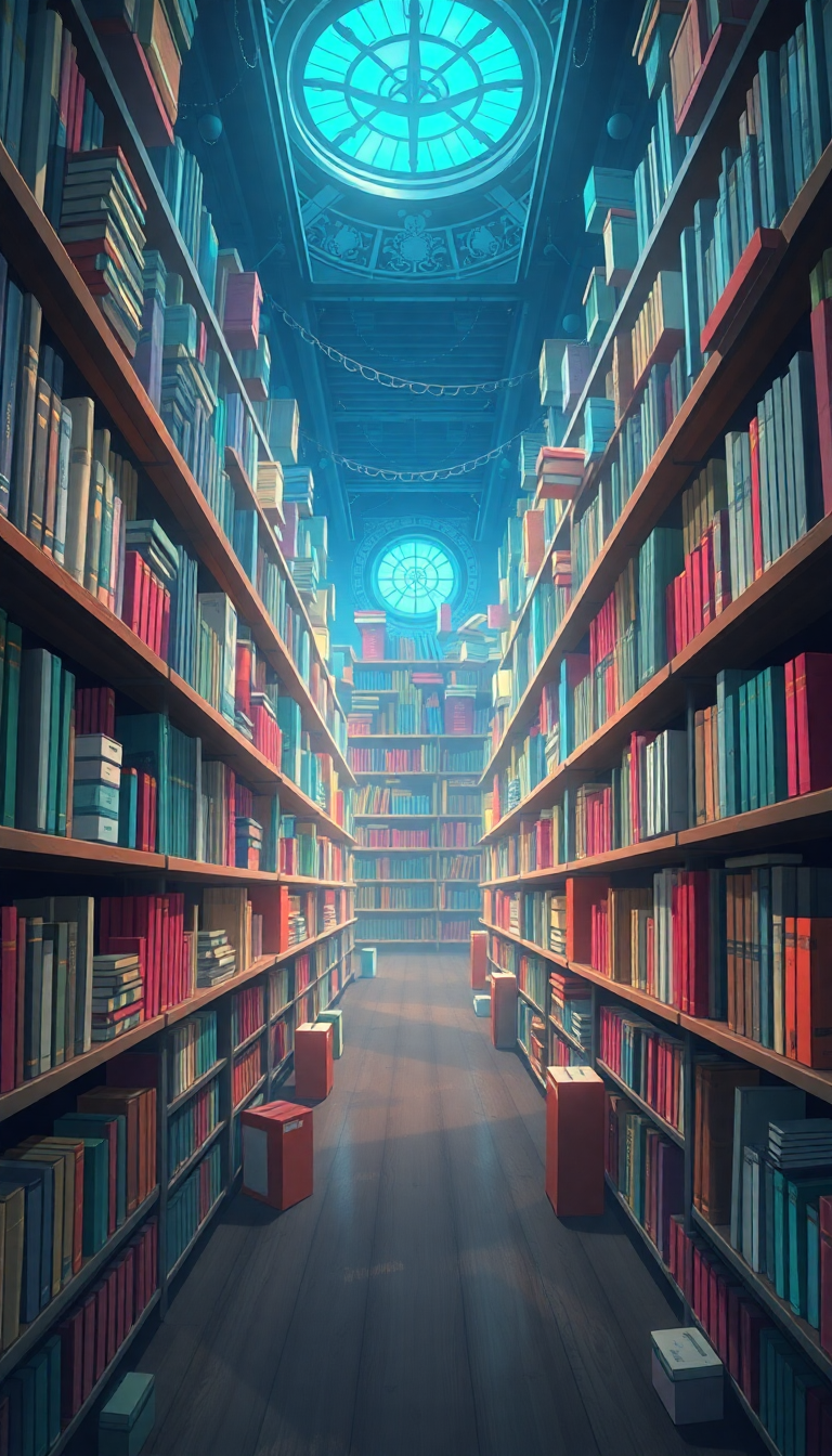 Magical Library Infinite Bookshelves Floating Books Anime Mega Wallpaper