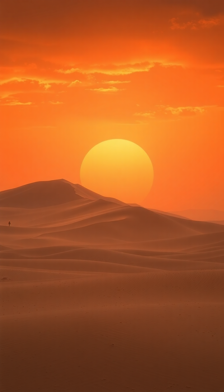 Desert Dramatic Orange Sky Nature Lite Wallpaper