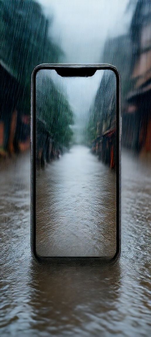 Nordic Street Downpour Heavy Rain Photorealistic Wallpaper