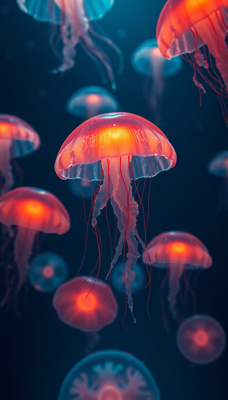 Intense Of Jellyfish Pulsing Glowing Photorealistic Wallpaper
