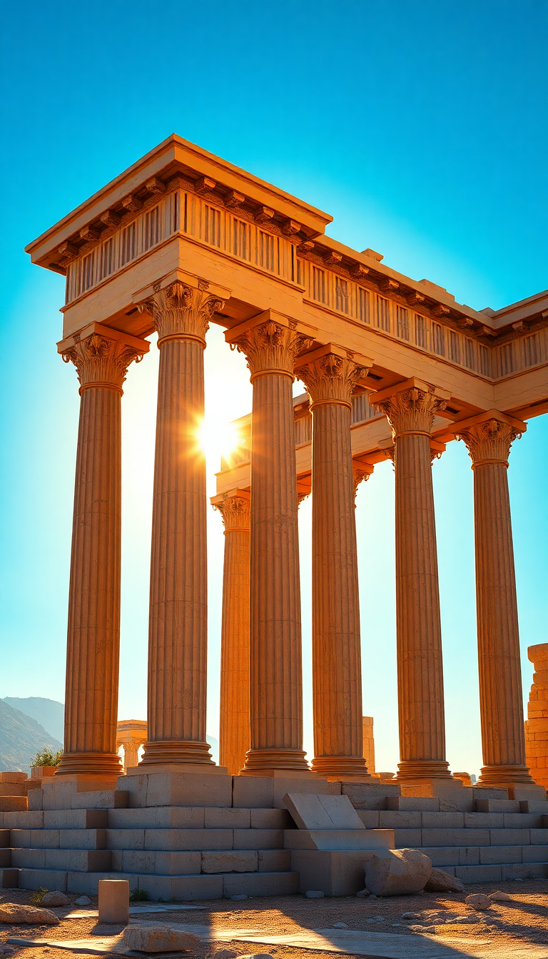 Photorealistic Retro Greek Temple Ruins Wallpaper