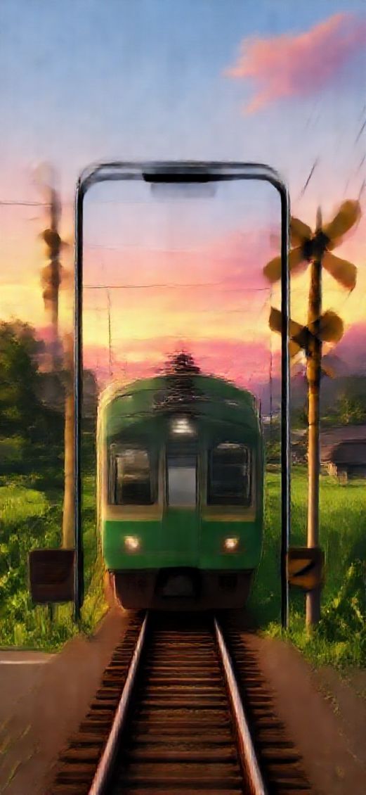 Futuristic Crossing Rural Japan Sunset Anime Wallpaper
