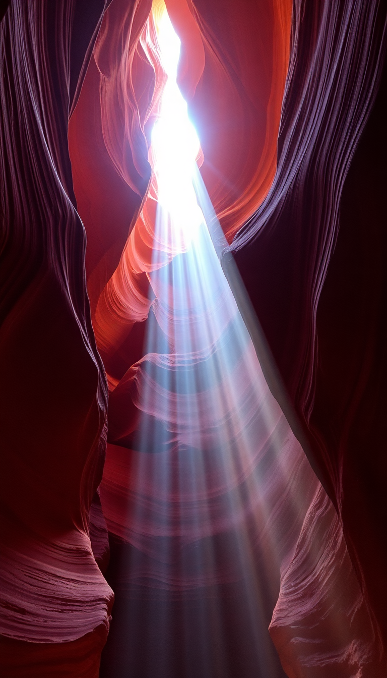 Photorealistic Iridescent Canyon Light Beam Wallpaper
