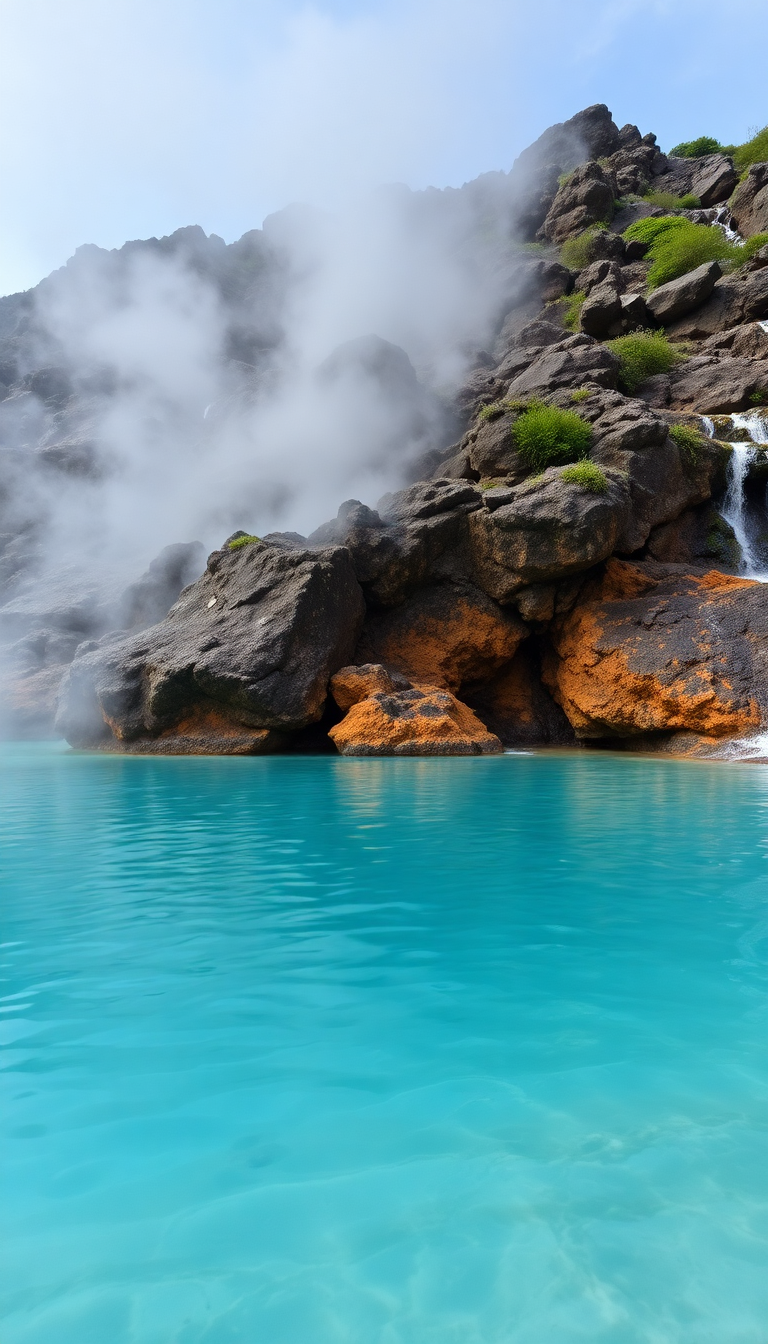 Volcanic Hot Springs Steam Rising Turquoise Photorealistic New Wallpaper
