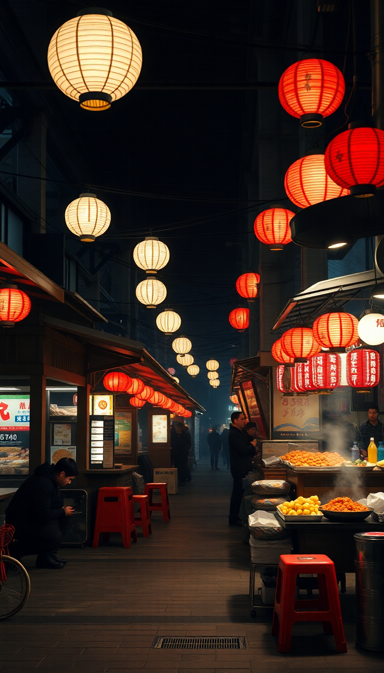 Romantic Market Street Food Stalls Photorealistic Wallpaper