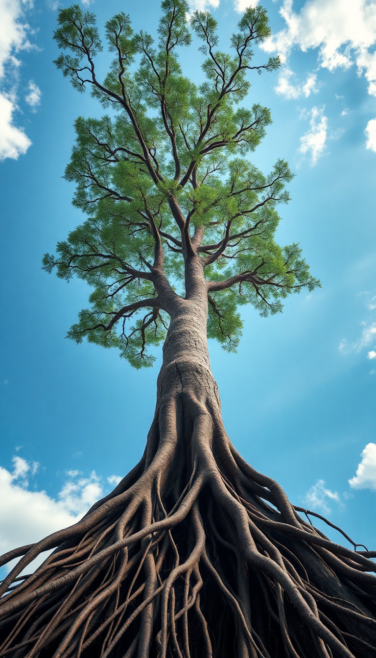 Tree Growing Upside Down Roots Sky Digital art Edition Wallpaper