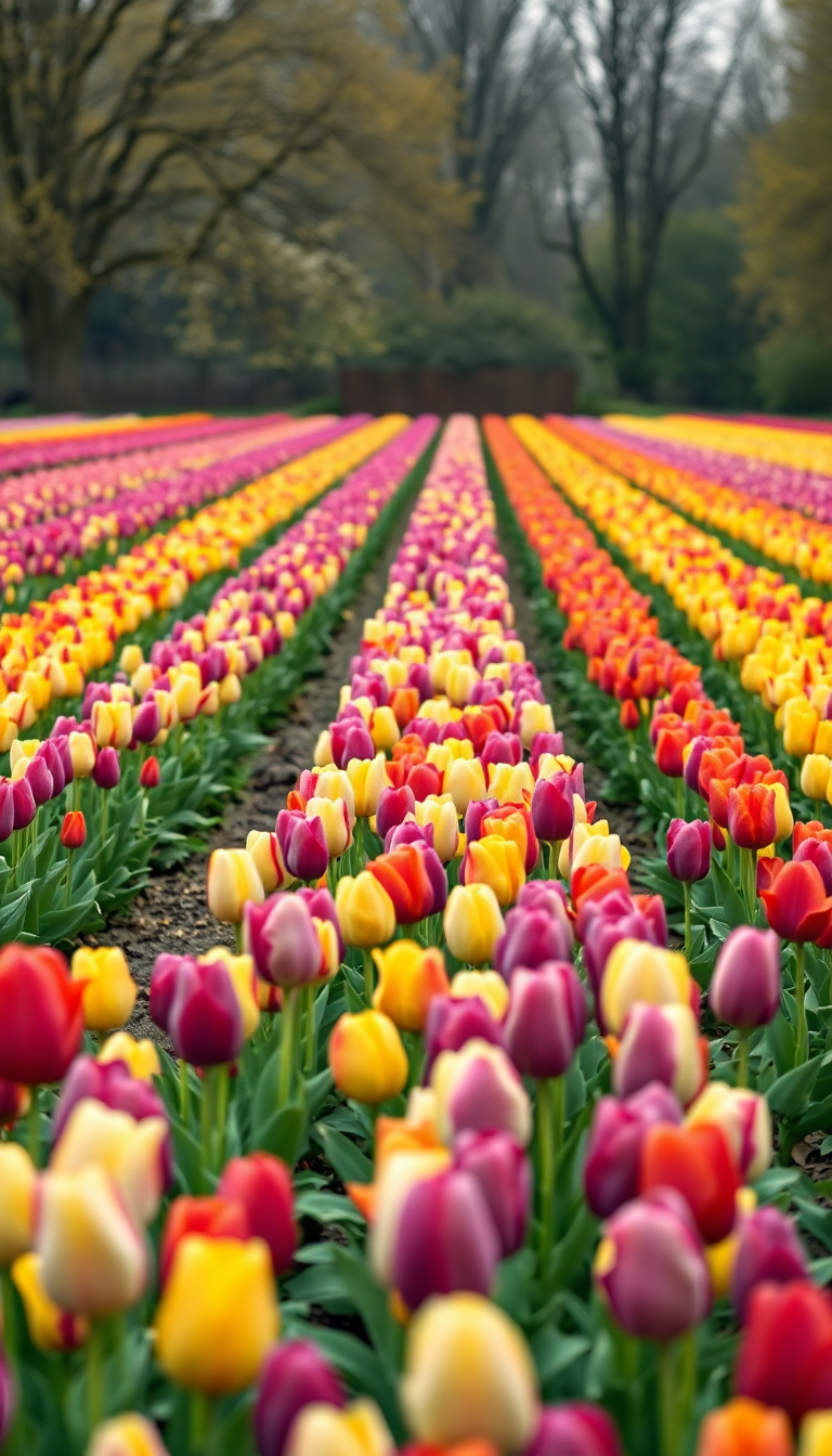 Tulip Field Rows Colors Dutch Landscape Photorealistic Plus Wallpaper