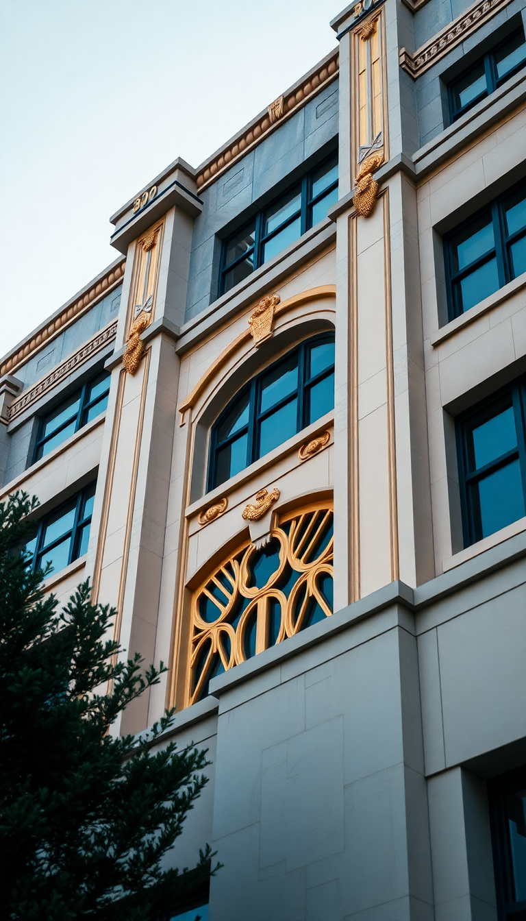 Solar Art Deco Building Facade Geometric Wallpaper