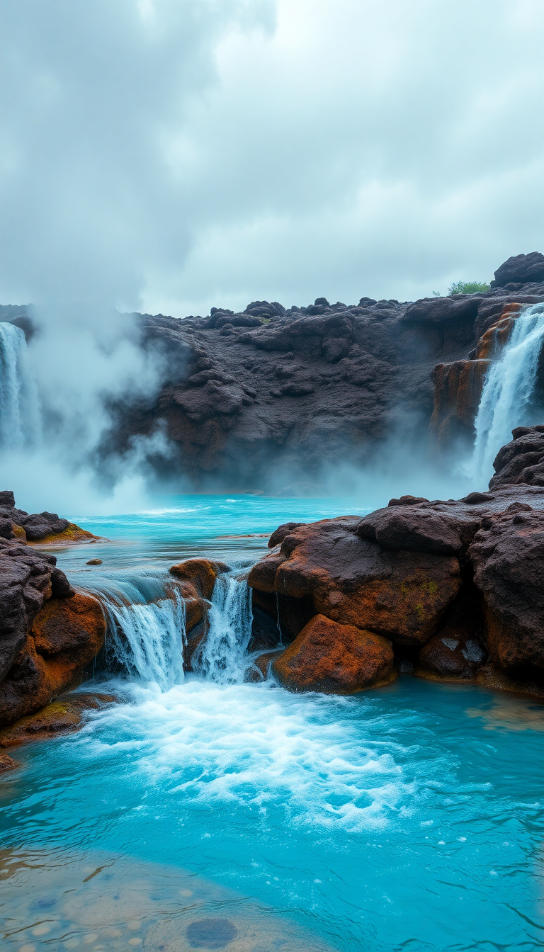Arctic Springs Steam Rising Turquoise Water Wallpaper