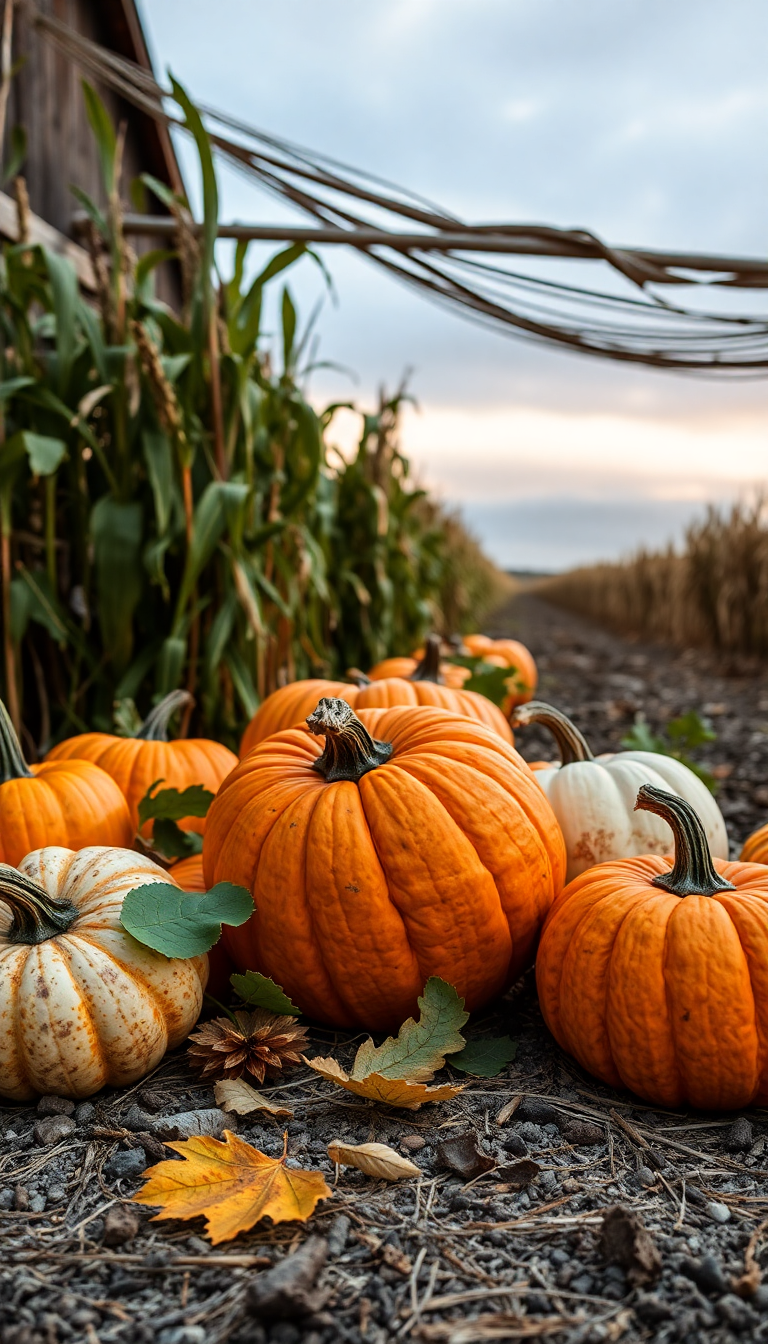 Mesmerizing Farm Corn Pumpkins Harvest Photorealistic Wallpaper