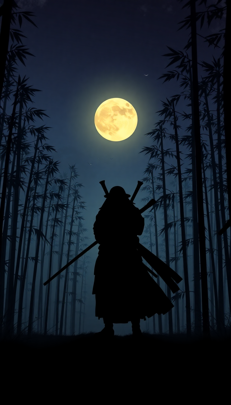 Dark Majestic Samurai Silhouette Moonlit Wallpaper