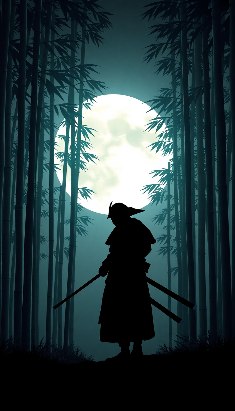 Ultimate Forest Bamboo Moonlit Silhouette Digital art Wallpaper