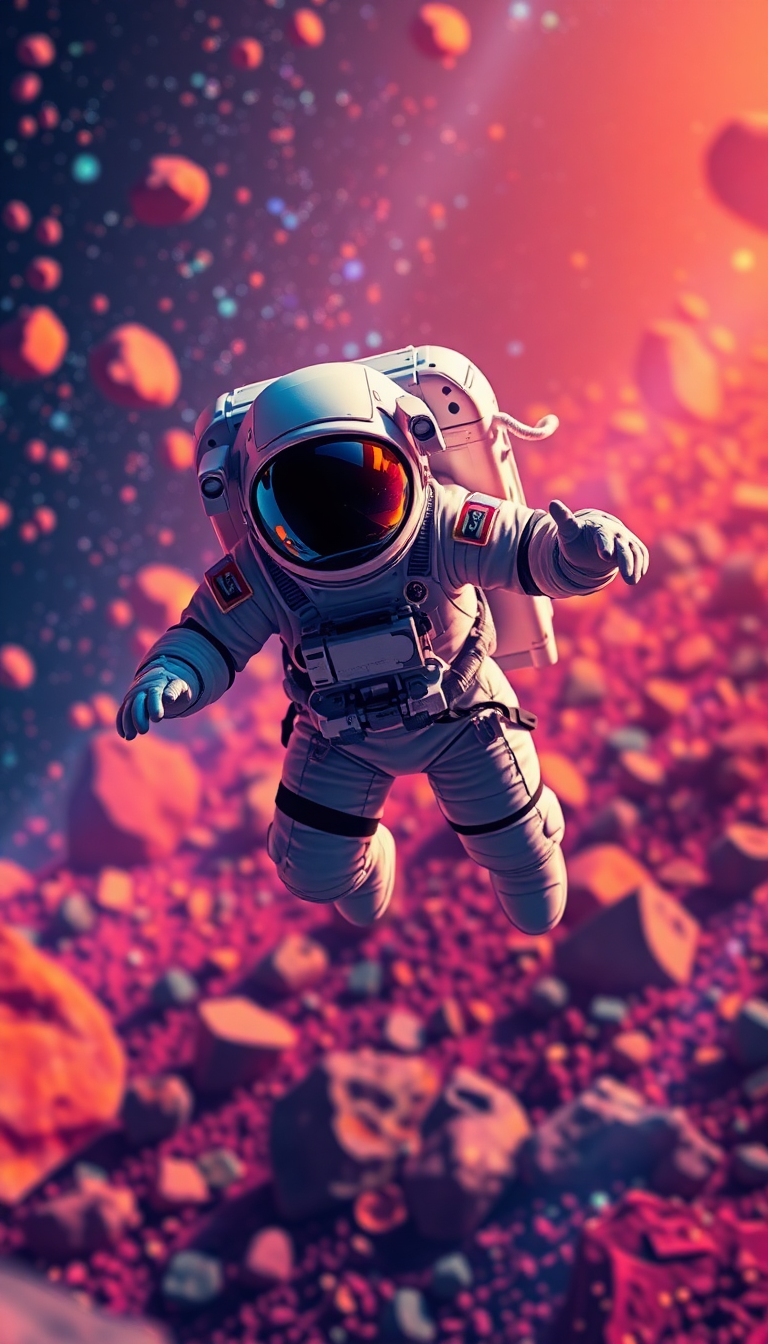 Sharp Astronaut Through Asteroid Digital art Wallpaper