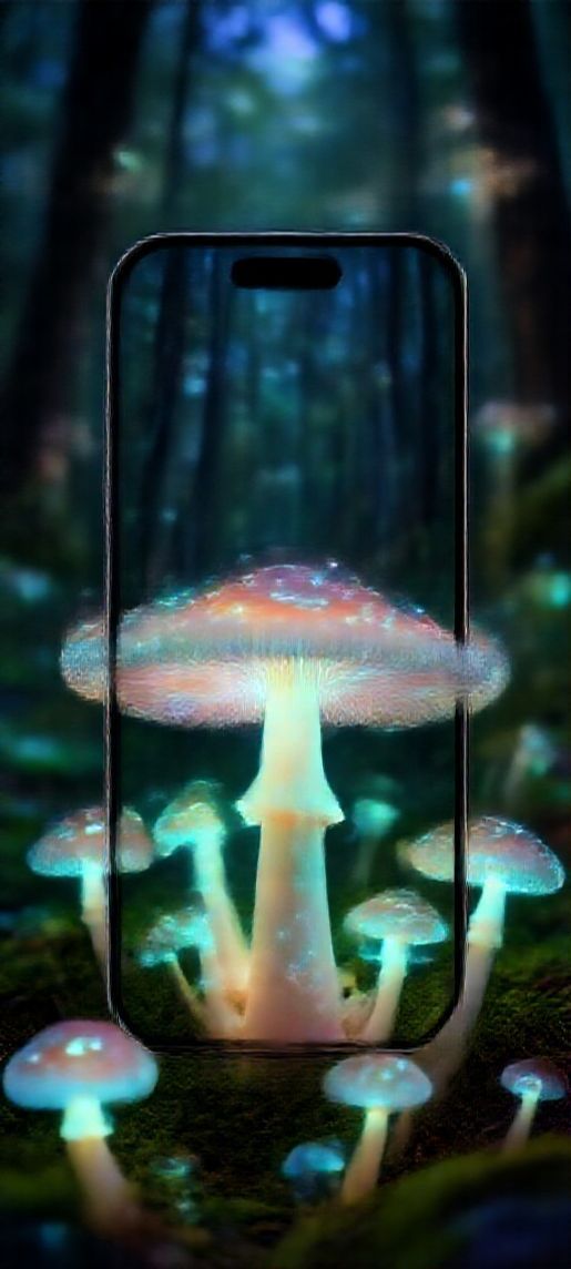 Charming Bioluminescent Mushroom Forest Night Magical Wallpaper