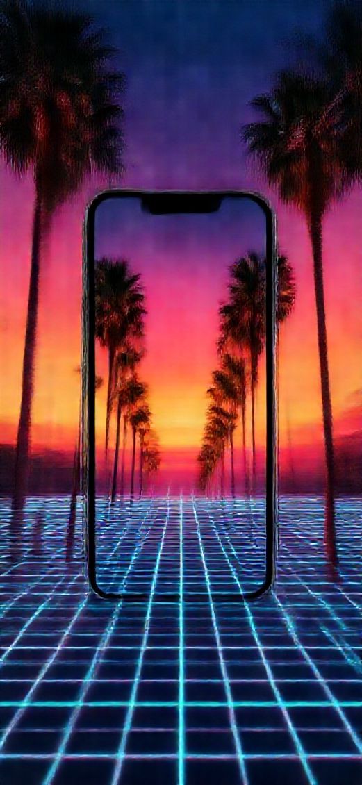 80s Synthwave Grid Baroque Compact Wallpaper