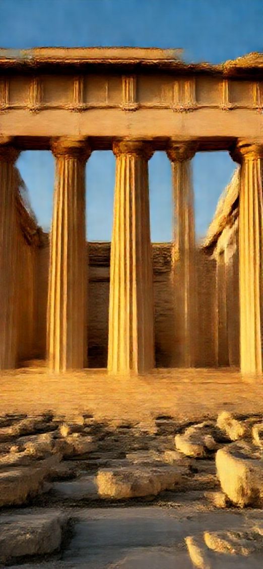 Moody Greek Temple Ruins Golden Photorealistic Wallpaper