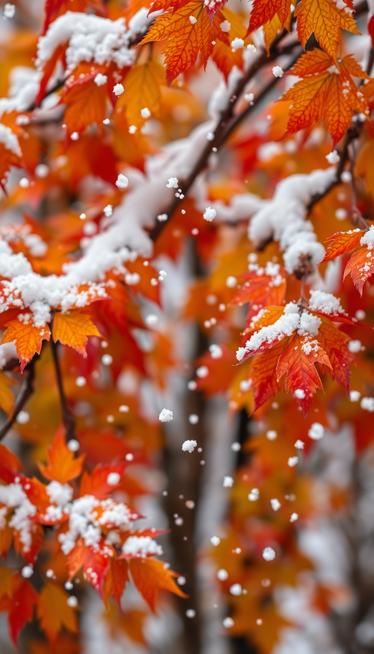 Fierce Autumn On Falling Snow Photorealistic Wallpaper