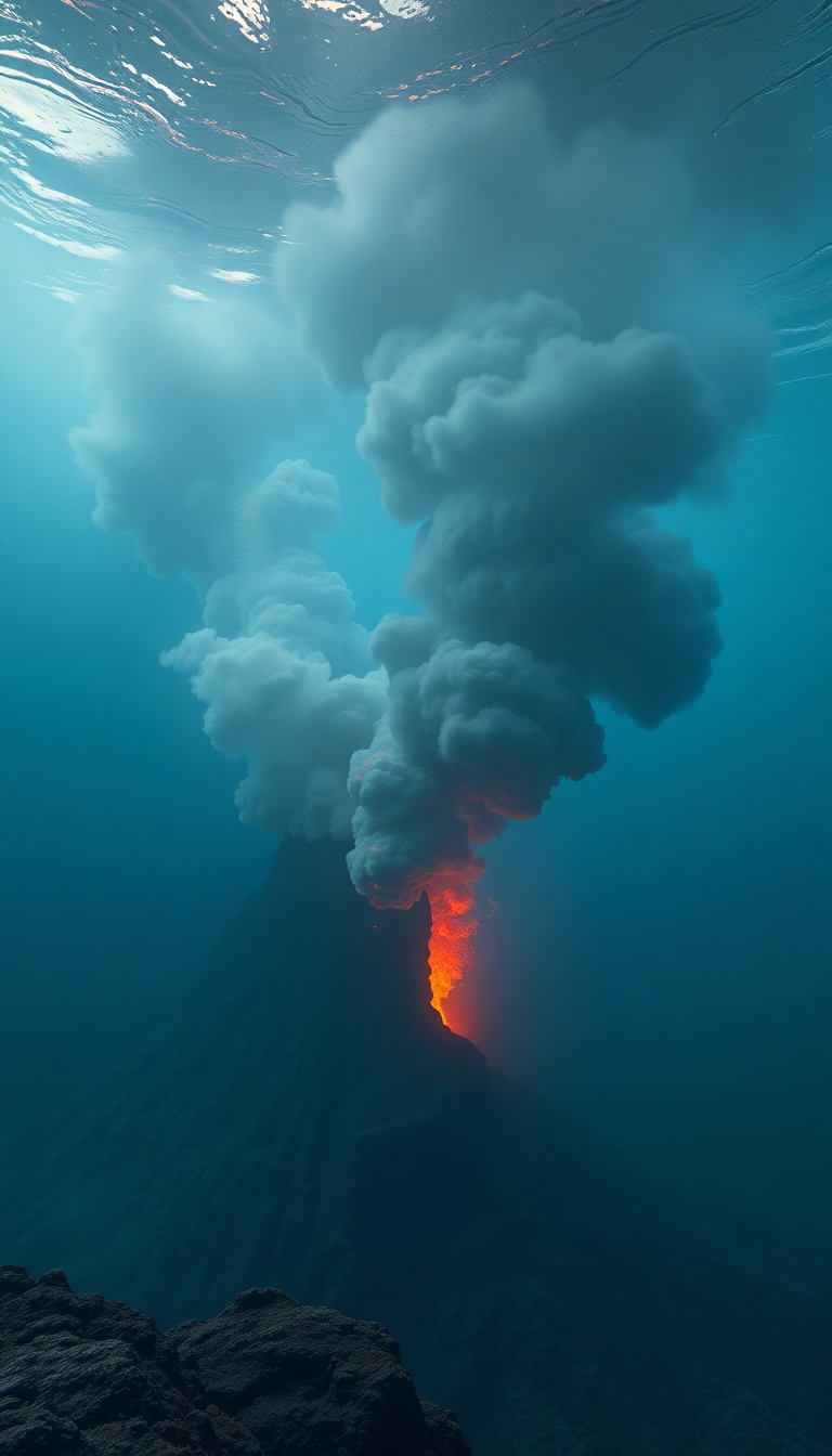 Photorealistic Alpine Volcano Vents Smoke Wallpaper