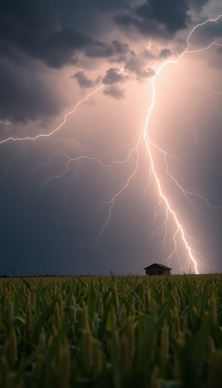 Summer Thunderstorm Lightning Over Cornfield Photorealistic Elite Wallpaper