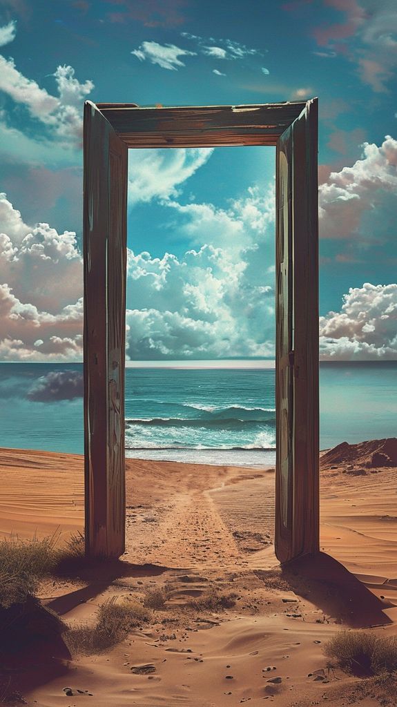 Door Standing Alone Desert Opening Ocean Digital art Special Wallpaper