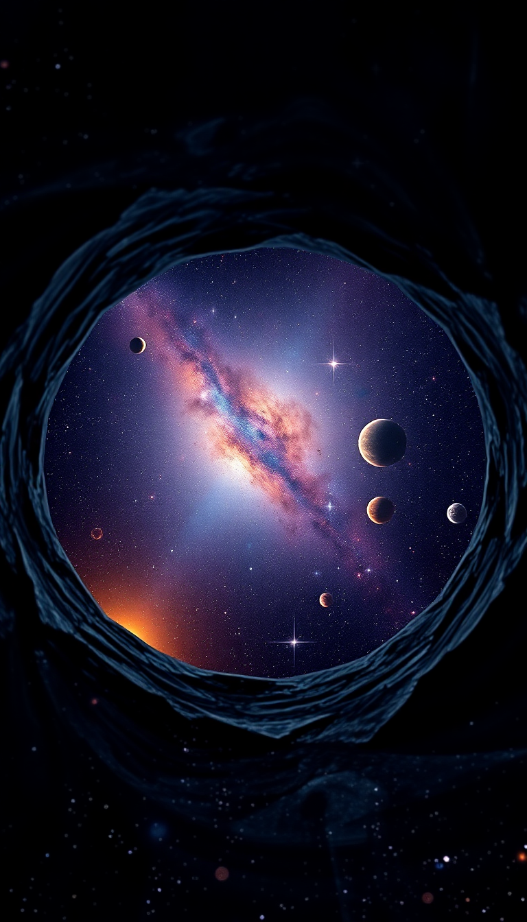 Keyhole View Showing Universe Stars Planets Digital art Modern Wallpaper