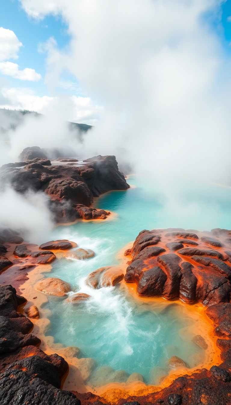 Romantic Retro Volcanic Hot Springs Wallpaper