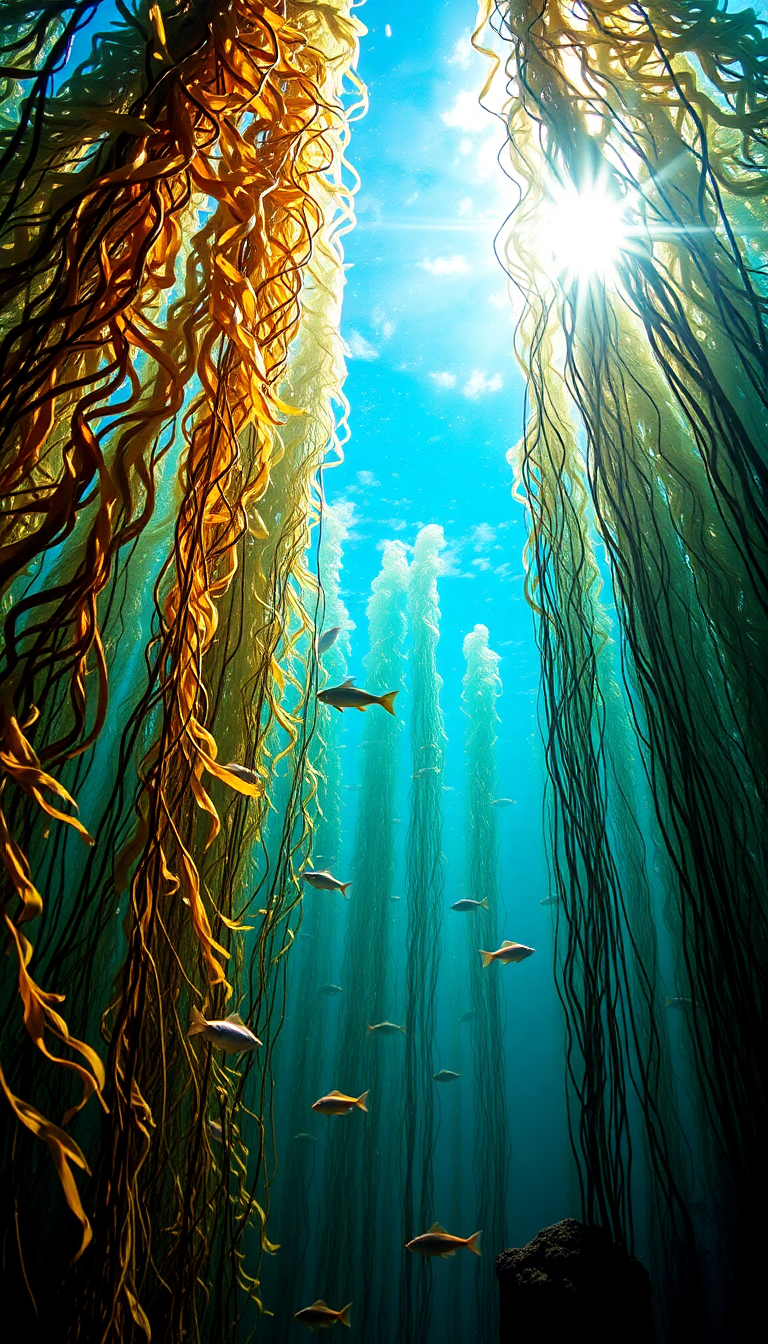 Magnificent Forest Kelp Swaying Fish Photorealistic Wallpaper