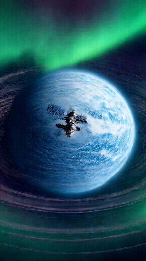 Magnetic Satellite Orbiting Ice Planet Photorealistic Wallpaper