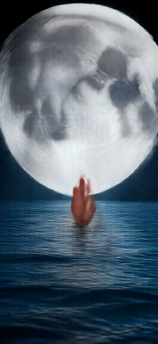 Digital art Breathtaking Moon Touching Ocean Wallpaper