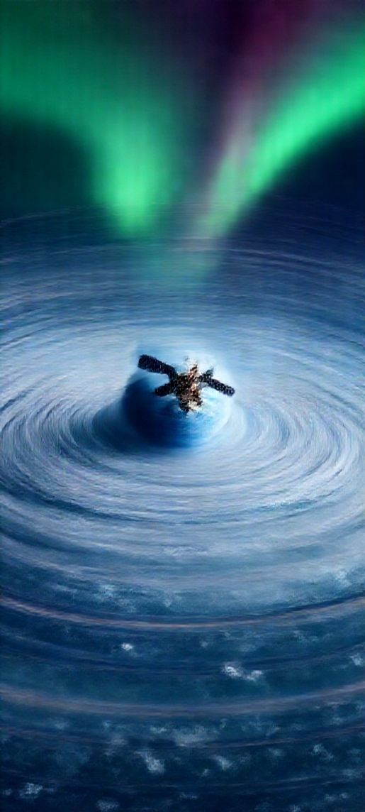 Lonely Satellite Orbiting Ice Planet Aurora Photorealistic Max Wallpaper