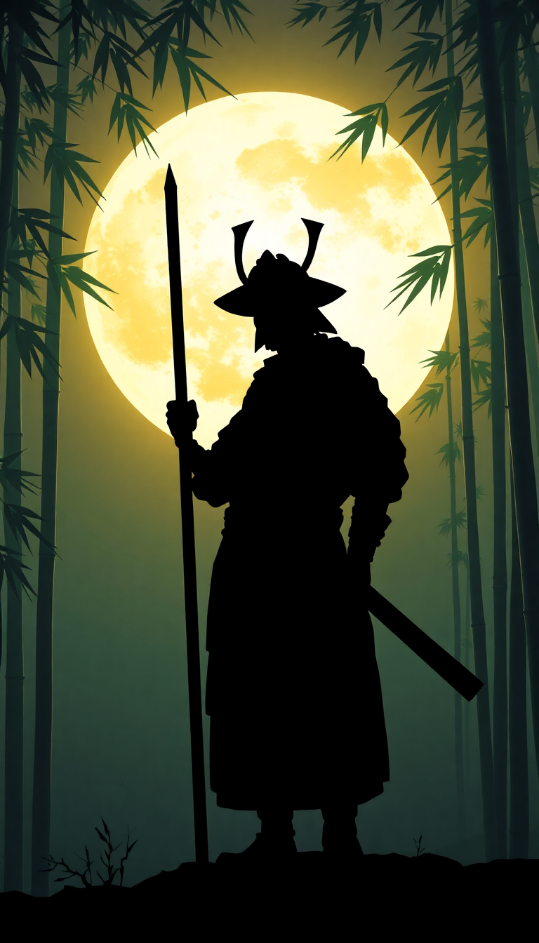 Digital art Misty Silhouette Moonlit Bamboo Wallpaper