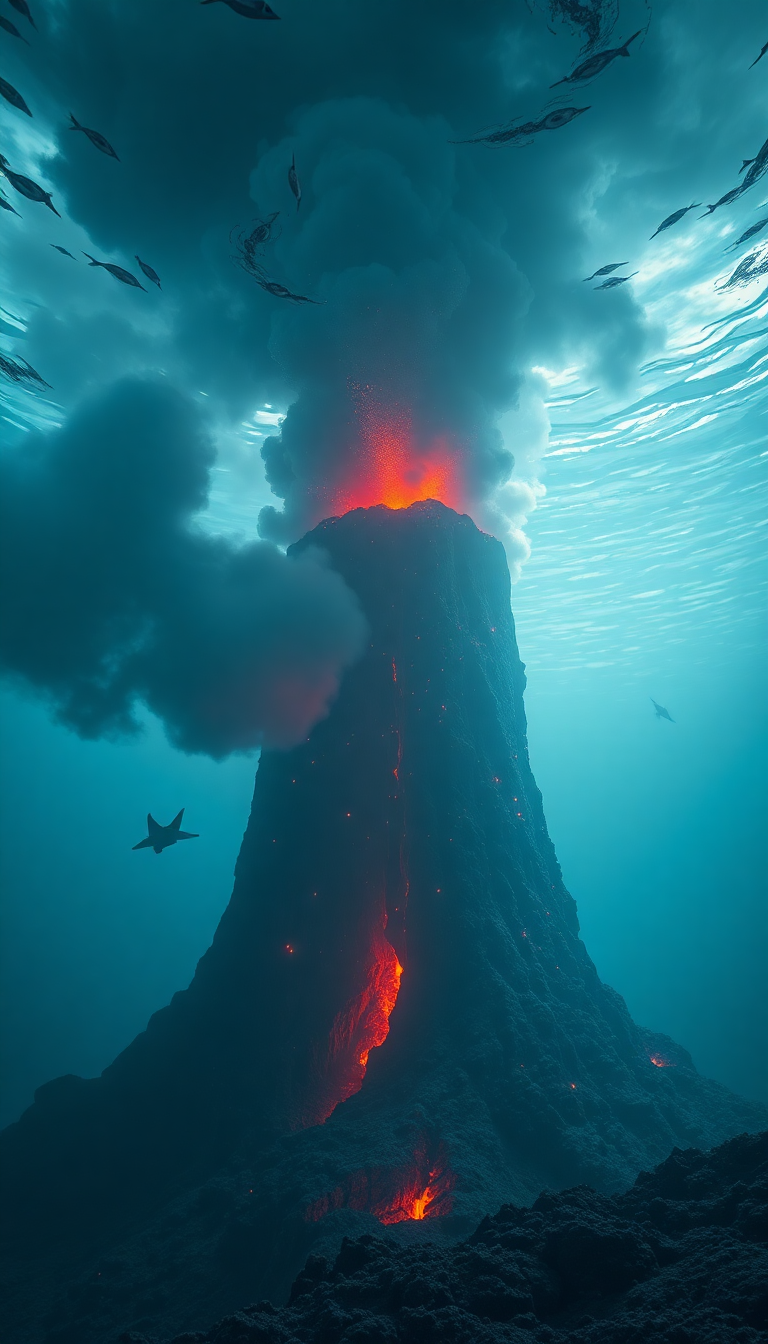 Underwater Volcano Vents Smoke Sea Life Photorealistic Fresh Wallpaper