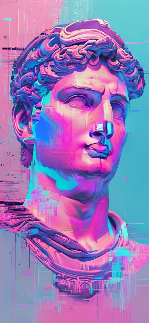 Charming Bust Glitch Aesthetic Pink Blue Wallpaper