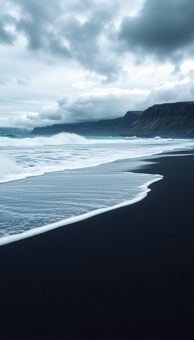 Photorealistic Smooth Black Sand Beach Wallpaper