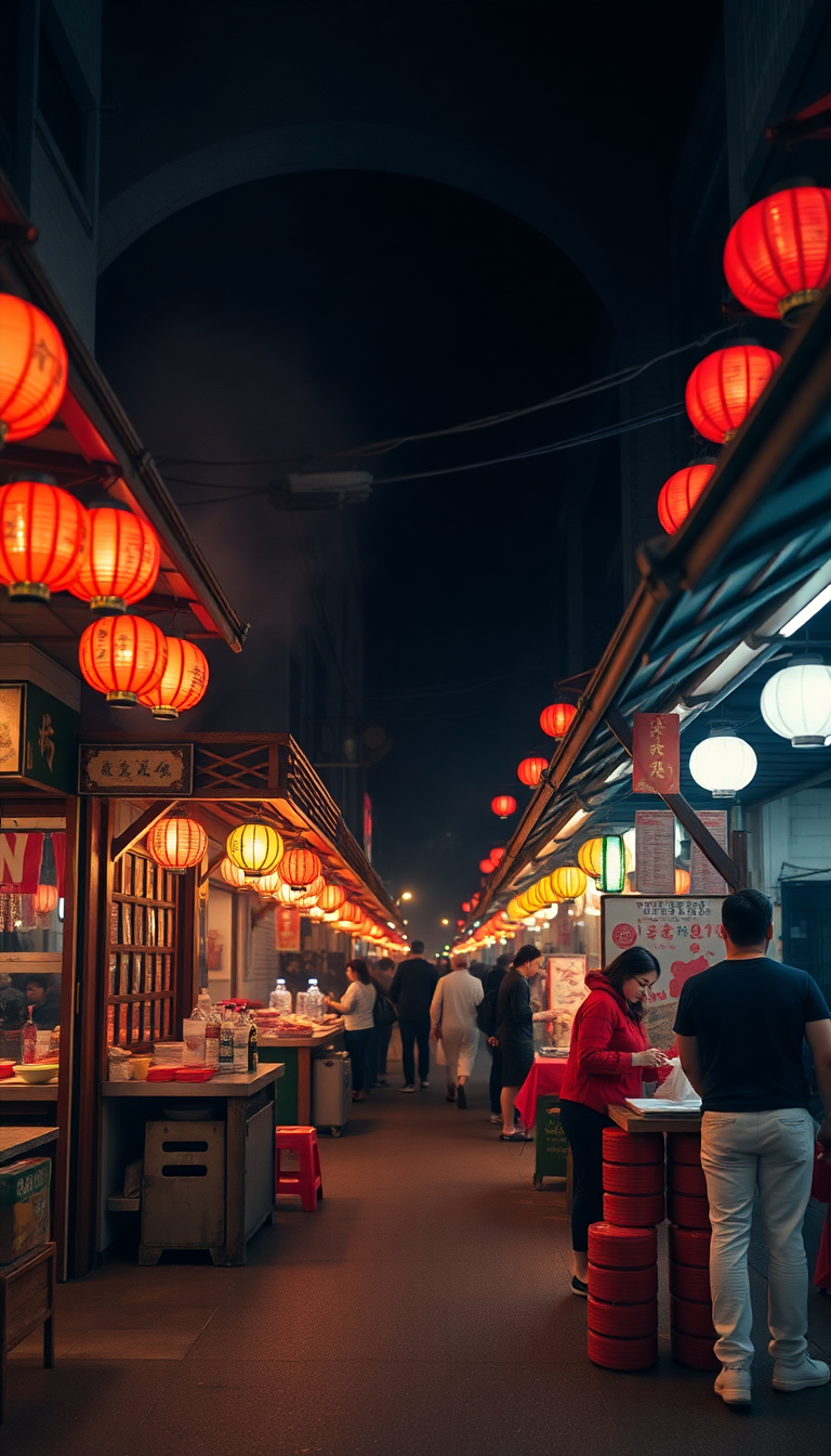 Gorgeous Stalls Food Street Market Photorealistic Wallpaper