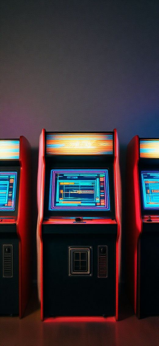 Ethereal Arcade Machines Dark Room Photorealistic Wallpaper