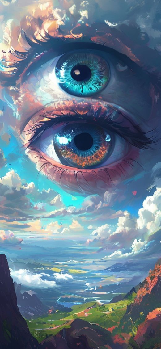 Giant Eye Sky Watching Landscape Below Digital art Ultra Wallpaper